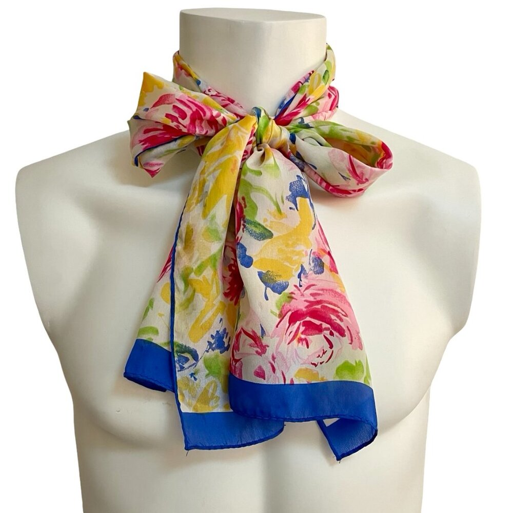 Scarves & Allied Arts Inc Vintage Silk Floral Scarf Made in Japan 🇯🇵 Long Rect